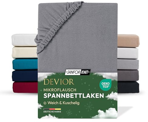 Devior Mikroflausch Winter Spannbettlaken, Grau, 90x200-100x200 cm – Flauschig weich & wärmend – Mikrofaser mit 190 g/m²– Winter-Spannbetttuch für Topper & Matratzen – Oeko-TEX Zertifiziert