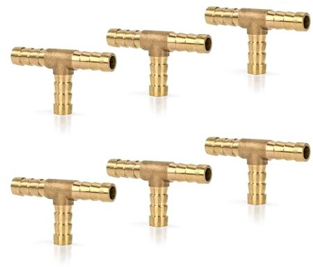 6 Pièces Raccords de Tuyau d'air Comprimé en Laiton de 8mm, T en Forme, Connecteur de Tuyau de Carburant, Connecteur Barbelé pour Carburant, Air, Eau, Gazole