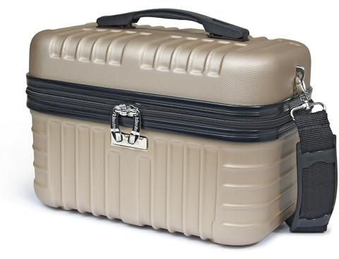 KINSTON Vanity Case Hartschale mit Schulterriemen – Kulturbeutel Reise Kosmetik – Hartschale mit Griff – Organizer für Reisen – Aufbewahrungsbox – großes Fassungsvermögen – Champagner