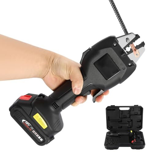 AXGCAA Electric Cable Lug Crimper Pliers, 16KN Battery Powered Crimping Pliers with 6 Dies, Rechargeable Terminal Crimping Tool with Storage Box, Cable Crimping Tool with Overload Protection(Black)