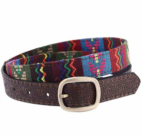 JIARY Vintage Gürtel Damen Mit Schnalle Gold, Western Gürtel Damen Mit Geprägtes Blumenmuster, Bestickter Ethno-Blumengürtel, Mode Jeansgürtel