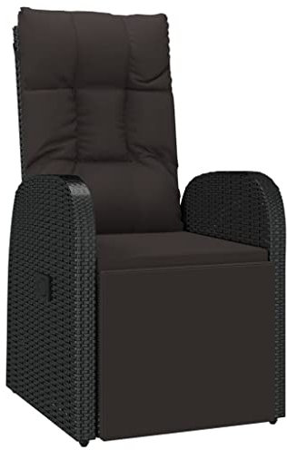 Utiny Garten-Liegestuhl mit Auflage Poly Rattan Klappbar Gartenliege Relaxliege Schwarz