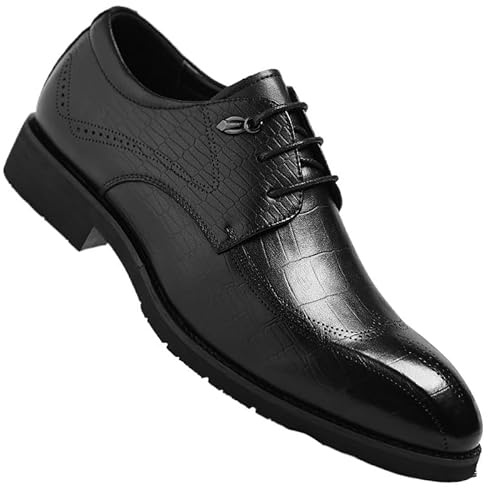 Modern Men's Semi-Brogue Oxford Shoes Corporate Events Textured Leather Upper with Non-Marking Sole(Black,8.5)