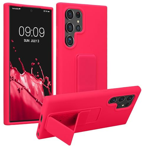 kwmobile 1x Custodia Compatibile con Samsung Galaxy S24 Ultra - Cover Supporto Dita - Back Case per Smartphone - Protezione Gommata Rosa Shocking