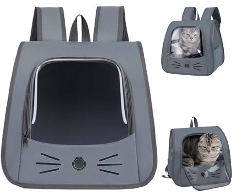 tintoke Tragbare und Faltbare Katzentasche,Atmungsaktive und Faltbare Haustier Rucksack,Katzenrucksack mit Netzfenster,Tragbare und Faltbare Katzenrucksack,Für Kleintiere wie Katzen,Hunde (Grau)