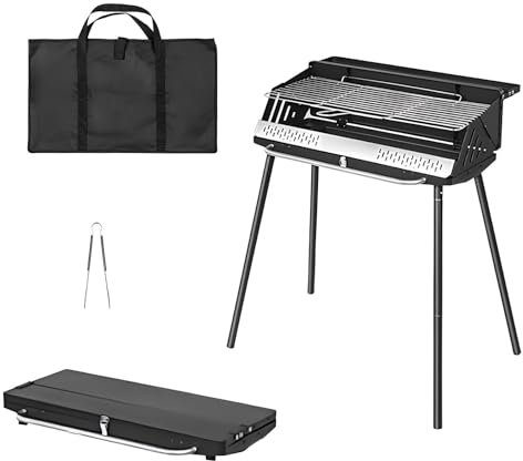 Barbacoa Portátil A Carbón De Acero Rectangular, Plegable, Barbacoa De Carbón Vegetal Grande Con Patas Desmontables, Altura Ajustable, Fácil De Transportar, Parrilla Camping, Terraza, Balcón(Black)