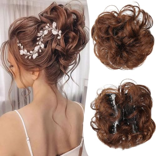 XFSRG Extensions Echthaar Haarteile Hochwertiges Dutt Haarteil mit Klammer Perfekt für Elegante Hochsteckfrisuren und Alltag Natürliches Aussehen (Braun A)