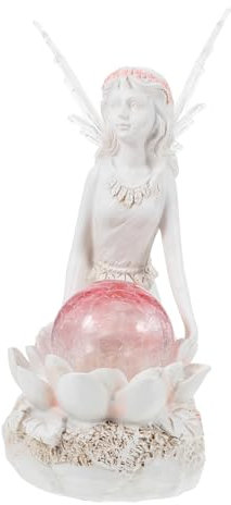 BESTonZON Solar Powered Fairy Resin Garden Ornament Angel Girl Sculpture with LED Light for Outdoor Decor for Lawn and Patio Lightweight Durable Artware