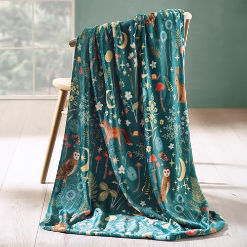 Catherine Lansfield Kuschelige Fleecedecke mit Tiermotiven, 130 x 170 cm, Waldgrün | Kuscheliges Fleece, 130 x 170 cm