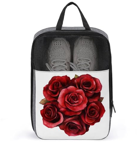 Red Roses Petal Watercolor Shoe Bag for Travel Daily Use Anti-dust Storage Carrier Golf Shoe Pouch