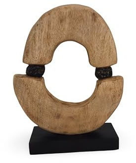 Elm home and garden Mango Wood Abstract Sculpture - Freestanding Organic Circle Decor for Home Accessories - Natural Finish - 31.5x36x9cm