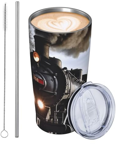JKASDTRP 20oz Tumbler Stainless Steel Insulated Travel Tumblers Leakproof Travel Coffee Mug With Lid And Straw Steam Train Drink Tumbler Cups Gifts For Women Men Lovers