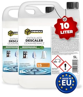 MRM Chemicals – Entkalker flüssig – 2 x 5L – für Kaffeemaschinen, Vollautomaten & Wasserkocher – biologisch abbaubar – Konzentrat 1:5 – entfernt Kalk gründlich & schonend