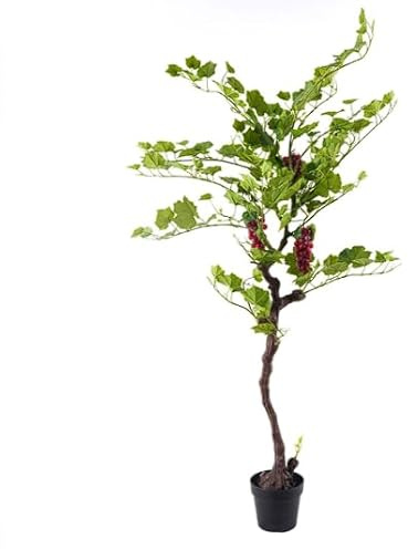 Pied de Vigne Artificiel en Pot 160cm – Arbre Factice en PVC avec Feuillage Réaliste et Fausses Grappes de Raisins