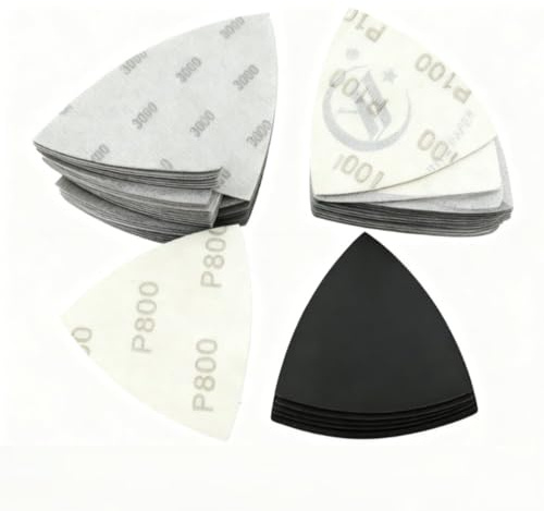 Papier Ponceuse Triangulaire 40 PCS 93mm Papier de Verre Triangulaire Utilisation à Sec et Humide 100, 240, 400, 800, 1000, 1500, 2000 3000 Triangles de Ponçage pour Métal Bois peinture Auto