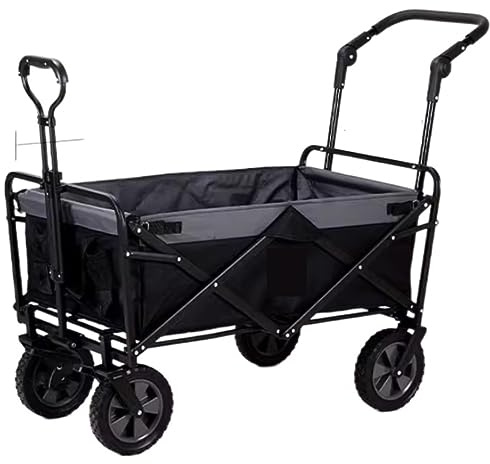 MEVZHH Warenkorb, Klappwagen Strand Im Freien Klappbar Dienstprogramm 4 Räder Campingwagen Dienstprogramm Garten Trolley Handwagen Für Strand Picknick Garten Campingwagen (Schwarz)