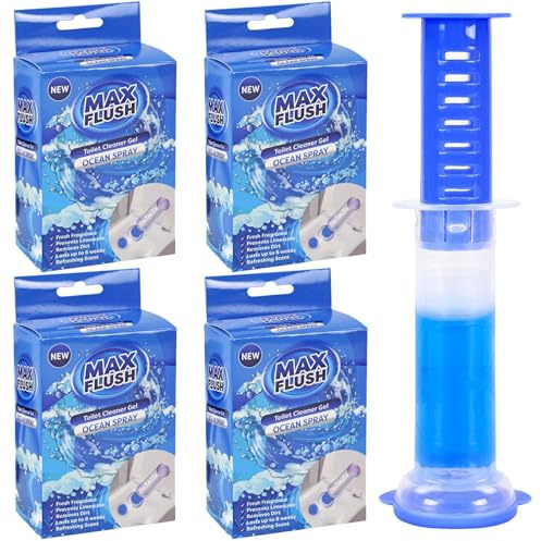 LIVHOME 4 Pack Toilet Cleaner Gel Stamp Refill, 28 Doses Automatic Flush Cleaning Discs, Limescale Prevention & Stain Removal Formula with Long-Lasting Fragrance (4 x Ocean Spray)