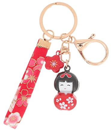 WATIIFUFU Pendentif Accessoire Décoratif Multi-usage Porte-clés Japonerie en Alliage Rouge Poupée et Fleurs de Cerisier pour Paquet et Porte Clé