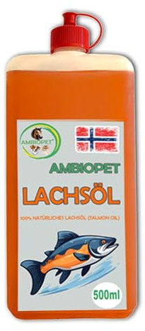 Ambiopet Premium Lachsöl Fisch-Öl für Hund Pferd Katze Barf Omega 3 & 6 Lachs (0,5L)