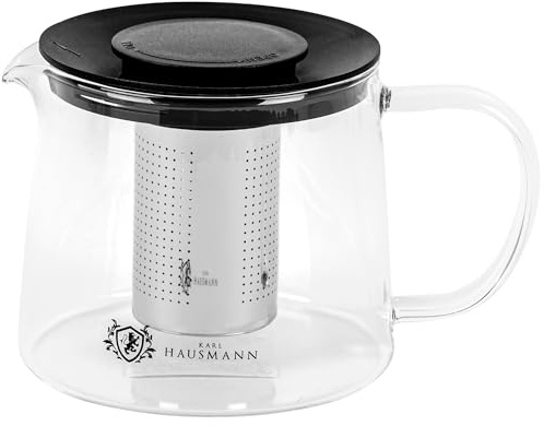 KARL HAUSMANN Teiera in Vetro con Infusore, 1.5 Litri | Tisaniera in Vetro borosilicato, filtro inox 304, per tè e tisane; fornelli a gas, elettrici, in vetroceramica e alogeni