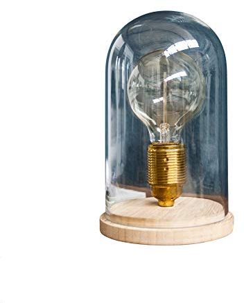 invicta INTERIOR riess-ambiente Vintage Tischlampe EDISON im Retro Stil Edison Lampe E27 Holz Glas Glaskuppel Wohnzimmerlampe Glühbirne Tischleuchte Nostalgie