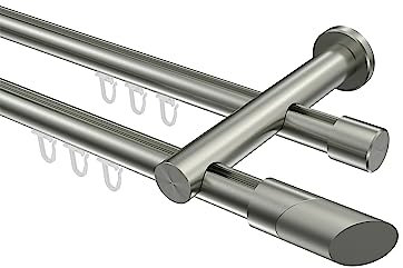 Interdeco Innenlauf Gardinenstange Edelstahl Optik 20 mm Ø 2-läufig Platon Verano, 140 cm