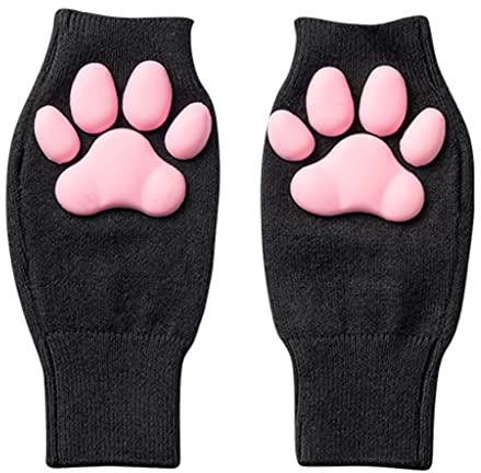 Halloween-Handschuhe mit niedlichem Katzenmotiv, fingerlos, für Kätzchen, Pfoten-Pad, Silikon, 3D-Zehen-Handschuhe, Cosplay-Katzenhandschuhe, Schwarz , Einheitsgröße