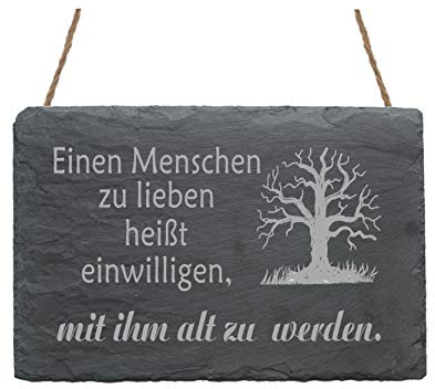 Wetterfeste Schiefertafel « ZUSAMMEN ALT WERDEN » mit Motiv BAUM - Schild Türschild Dekoschild - Geschenk Valentinstag Verlobung Hochzeit Spruch Liebe