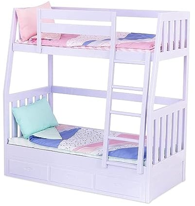 Our Generation – 46 cm Puppenzubehör – Etagenbett – Bettwaren-Set – Puppenhausmöbel – Spielzeug für Kinder ab 3 Jahren – Stockbett flieder