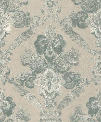 Casa Padrino Barock Textiltapete Beige/Grün/Weiß 10,05 x 0,53 m - Wohnzimmer Deko Accessoires