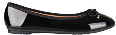 KRISP Bow Toe Patent Ballerina Pumps, Black, UK 3, 3701-BLK-3