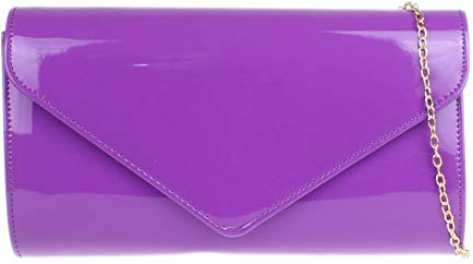 Girly Handbags Pochette da donna tinta unita lucida, Viola, W 25, H 14, D 6 cm (W 10, H 6, D 2 inches)