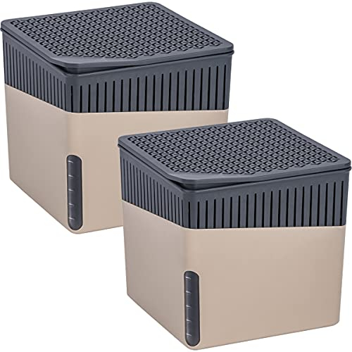 WENKO 2 x Raumentfeuchter Cube, Luftentfeuchter reduziert Schimmel & Gerüche, Auffangschale mit 2 x 1 kg Granulatblock, nachfüllbar, fasst bis zu 1,6 l Feuchtigkeit, 16,5 x 15,7 x 16,5 cm, Beige