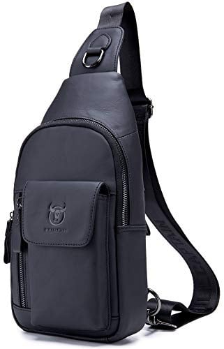 BULLCAPTAIN Herren-Crossbodytasche aus Leder, Schultertasche, lässiger Tagesrucksack, Brusttaschen für Reisen, Wandern