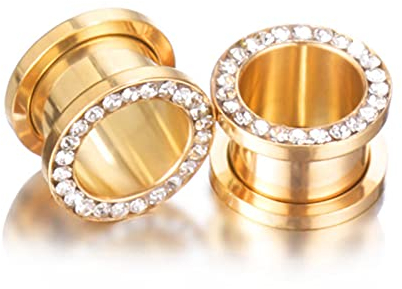 XINHE 1 Paar Edelstahl Ohr Plugs Mit Diamant Ohr Tunnel Expander Set Piercing Schmuck,Gold,8mm