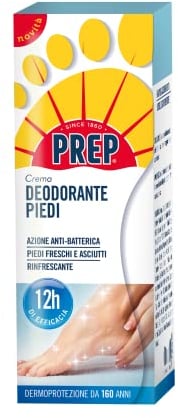 Prep, Crema Deodorante Piedi, Crema per i Piedi Antiodore con Attivo Antibatterico, a Base di Talco, Olio di Crusca di Riso, Mentolo e Aloe Biologico, Effetto Rinfrescante, Formato 75 ml