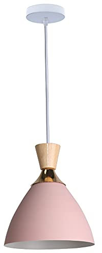 Suspensions LED Plafonnier en Métal et Bois Lustre créatif et chaleureux Vintage Moderne Style pour Cuisine Salon Salle à manger Chambre (Rose)