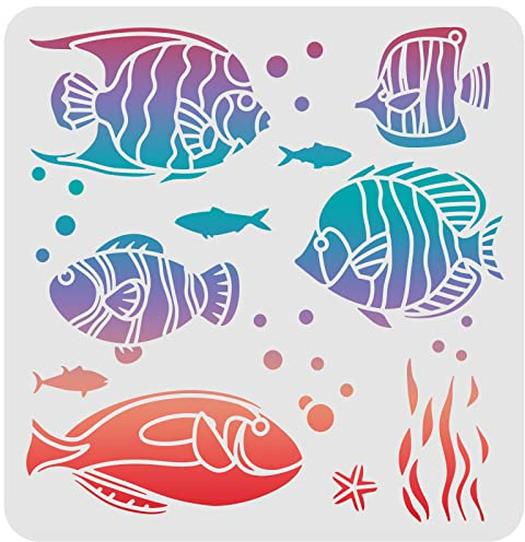FINGERINSPIRE Tropical Fish Schablone 30x30cm Fisch Schablonen zum Malen Wiederverwendbare Meerestier Schablone Meerestiere Schablone zum Malen auf Holz Fliesen Papier Stoff Boden Wand
