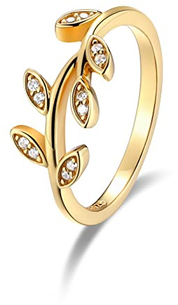 Candyfancy Olivenzweig ringe Silber 925 Vergoldet Damenring Zirkonia Bandring Olivenblatt Promise Ring Blätter SilberRing Geschenke für Damen Frauen Größe 57
