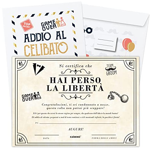 Addio al Celibato Gadget Sposo - Pergamena Hai Perso la Libertà - Team Groom Scherzo