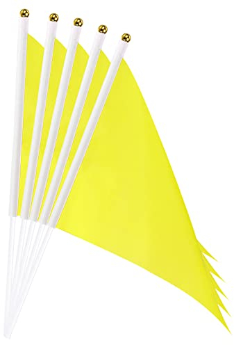 sourcing map 20 Stück Flaggenstock Handgehaltene Kleine Mini DIY Flagge 8.2 Zoll x 5.5 Zoll Dreieck Gelb für Festivals Veranstaltungen Feiern