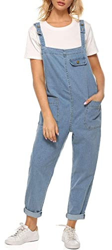 Sukany Women's Casual Baggy Denim Jean Overalls Loose Bib Dungarees Harem Romper Jumpsuit Pants (Light Blue,XXL)