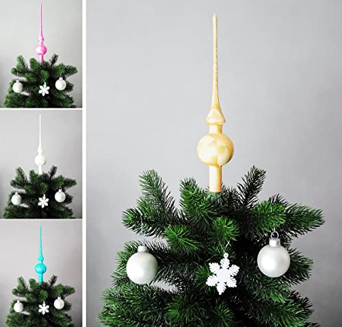 JACK Christbaumspitze Spitze Glas 28cm Eislack Glanz Matt Baumspitze Mundgeblasen Box, Farbe:Gold