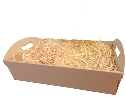 IMBALLAGGI 2000-10 Cesti Natalizi con Paglia in Legno 40x30x14,5 100% Bio Inodore, Cestini Scatole Cartone Mono Onda Liscio Avana con Manici per Cesto Natalizio, Ceste Portaoggetti e Pacchi Regalo
