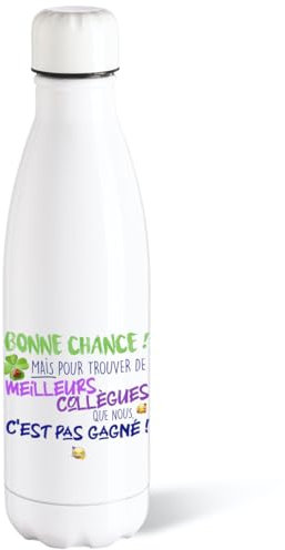 Bouteille d’eau Isotherme 500ml Acier Collègue Gourde Réutilisable Ecologique Maintien Chaud/Froid 12h. Idée Cadeau Original Humour Homme Femme Retraite Mutation Sport Bureau Anniversaire Noël