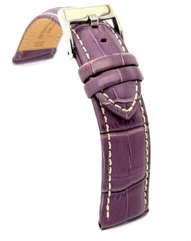 diloy Uhrenarmband aus leder mit Krokodil-Prägung mit weißer naht Kroko 18 mm, 20 mm, 22 mm, 24 mm, 26 mm, 28 mm, 30 mm Ref 378 Violett 20mm