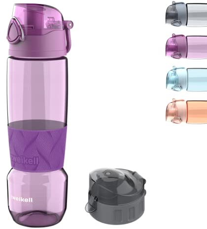Zweikell Trinkflasche 650ml, Tritan Wasserflasche, BPA Frei, Wasserflasche auslaufsicher für Kinder, Schule, Sport, Uni, Outdoor, Mit Flaschendeckel Geschenk, Silikon rutschfeste, Lıla
