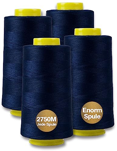 NäHgarn Overlockgarn 100% Polyester Marineblau NäHgarn Set FüR NäHgarn Faden Garn NäHmaschine 4 NäHgarn Zwirn ReißFest NäHmaschinengarn Thread NäHfaden Overlock Garn 40/2 Je 2745 M, Insgesamt 11000m