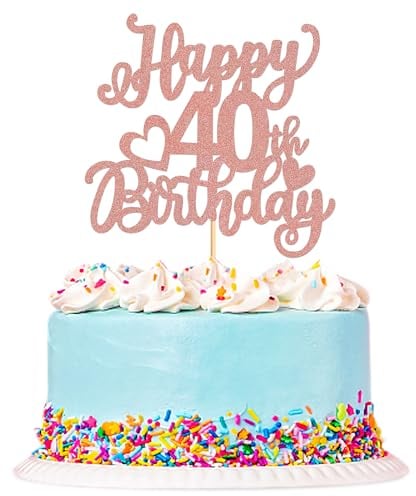 Blumomon 3 Pack Rose Gold Happy 40th Birthday Cake Topper Glitter Happy 40 Cupcake Topper Cheers to 40 Fabulous Cake Decoration for 40th Birthday Party Decoration Supplies