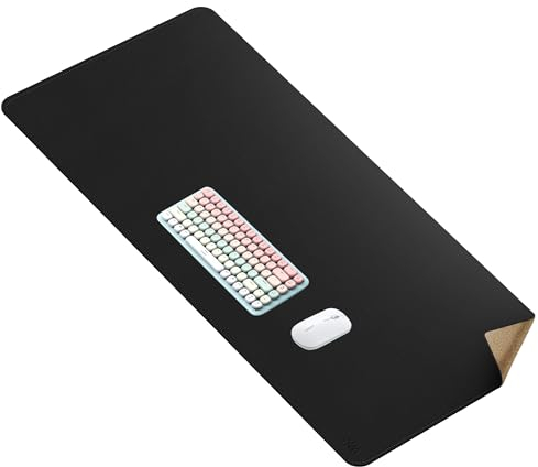 Vyaaa 100×40cm PU Leder & Kork Schreibtischmatte, Doppelseitige Computer-Schreibtischmatte, Wasserdichtes großes Mauspad, Rutschfeste Büro Schreibtischunterlage, Für Arbeit/Gaming/Home (Schwarz)